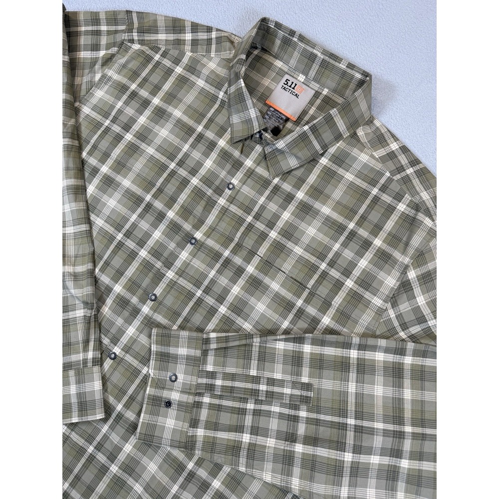 5.11 Tactical Button Up Shirt Mens 2XL Long Sleeve Snap Button Plaid Check Green